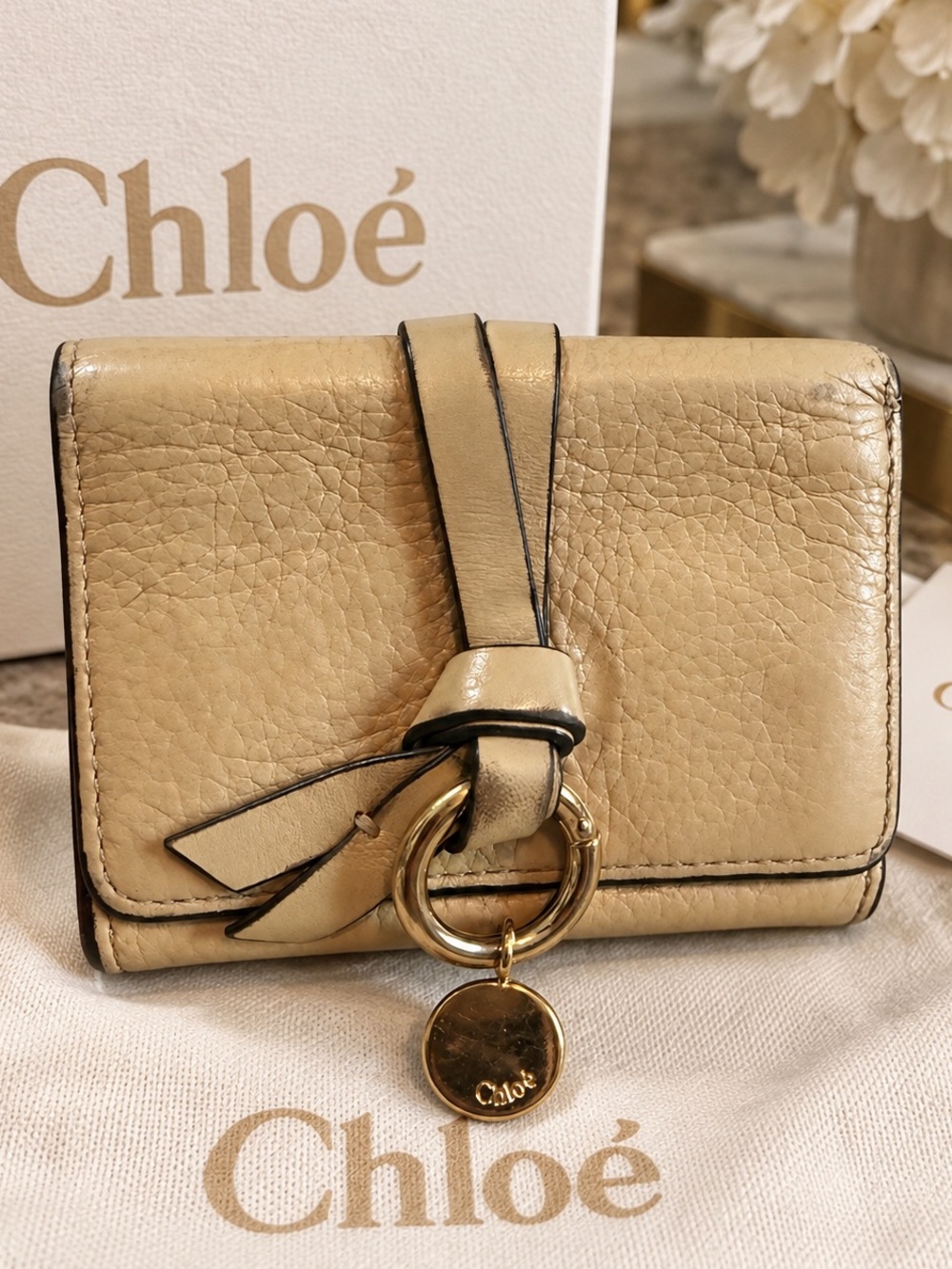 Chloé Leather Compact Wallet with Ring Charm